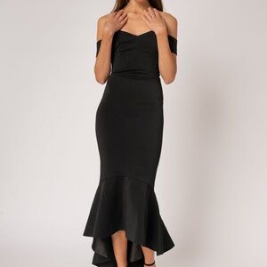 Miss Holly | Nicola Black Mermaid Off-Shoulder Dress
